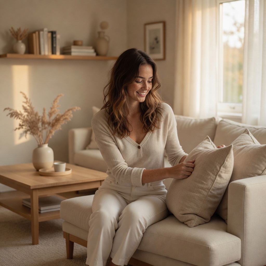 Cushions and soft textiles styled on a sofa